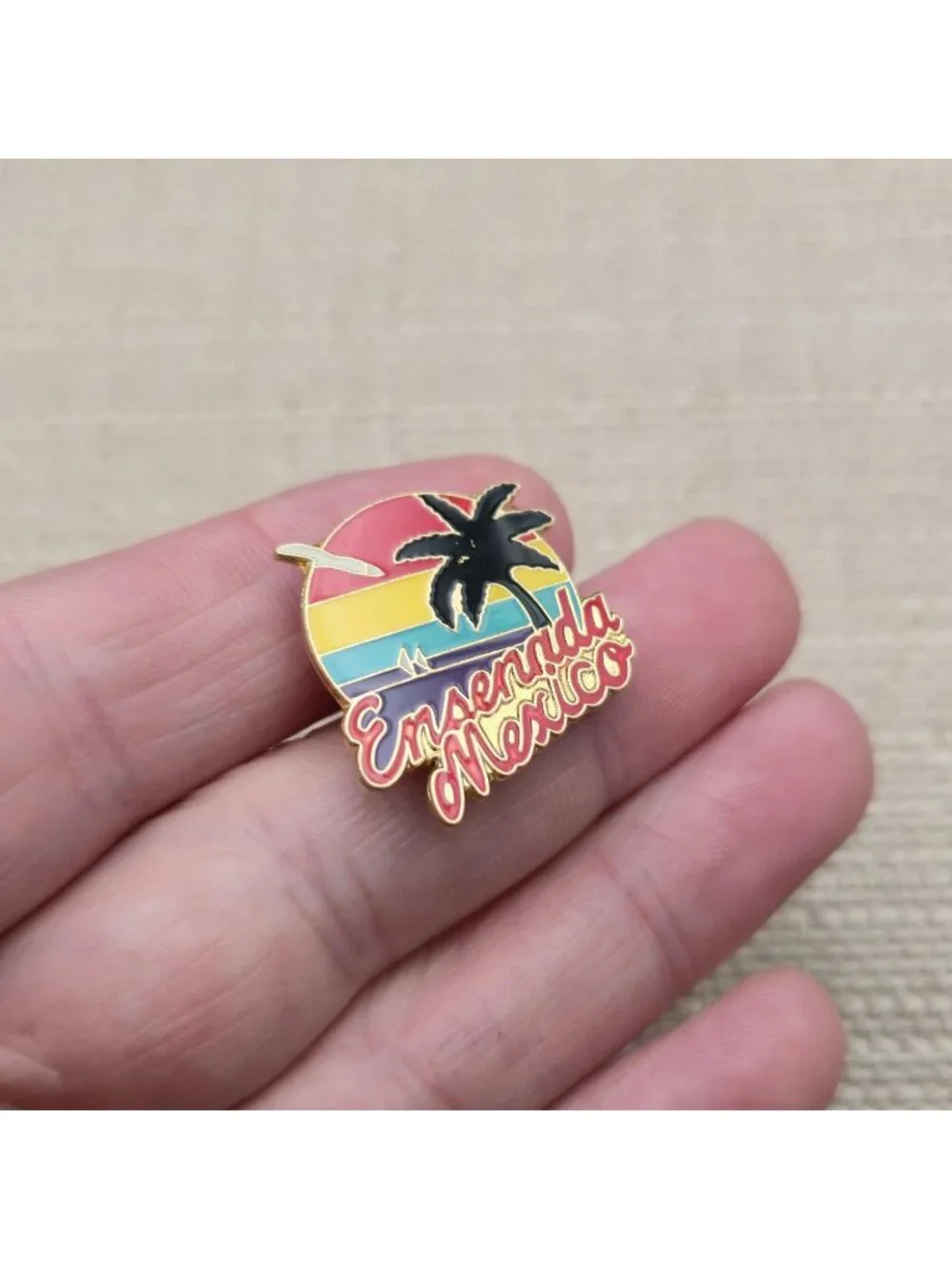 Ensenada Mexico Sunset Palm Tree Souvenir Enamel Pin | Retro Travel Badge A8514